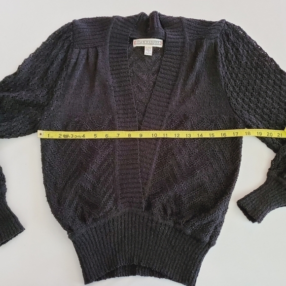 BA02 * Joan Harper Plunging V Neck Knit Sweater Black Size S Vintage - Picture 5 of 7